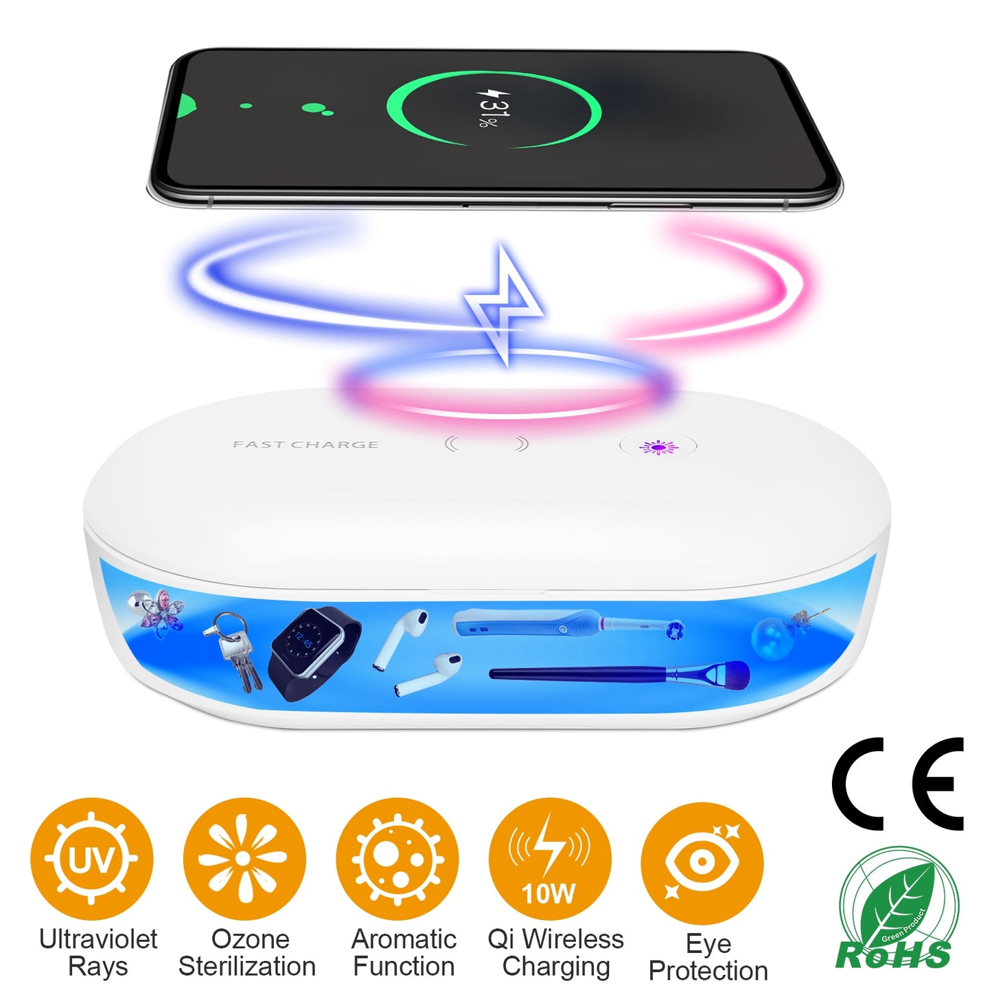 Uv Light Sanitizer Box Portable 10W Phone Wireless Charging Disinfection Lamp W