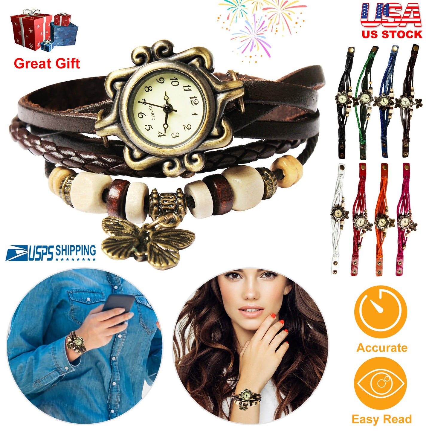 Vintage Women\'S Watch Bohemian Handmade Leather Quartz Wrist Fashion