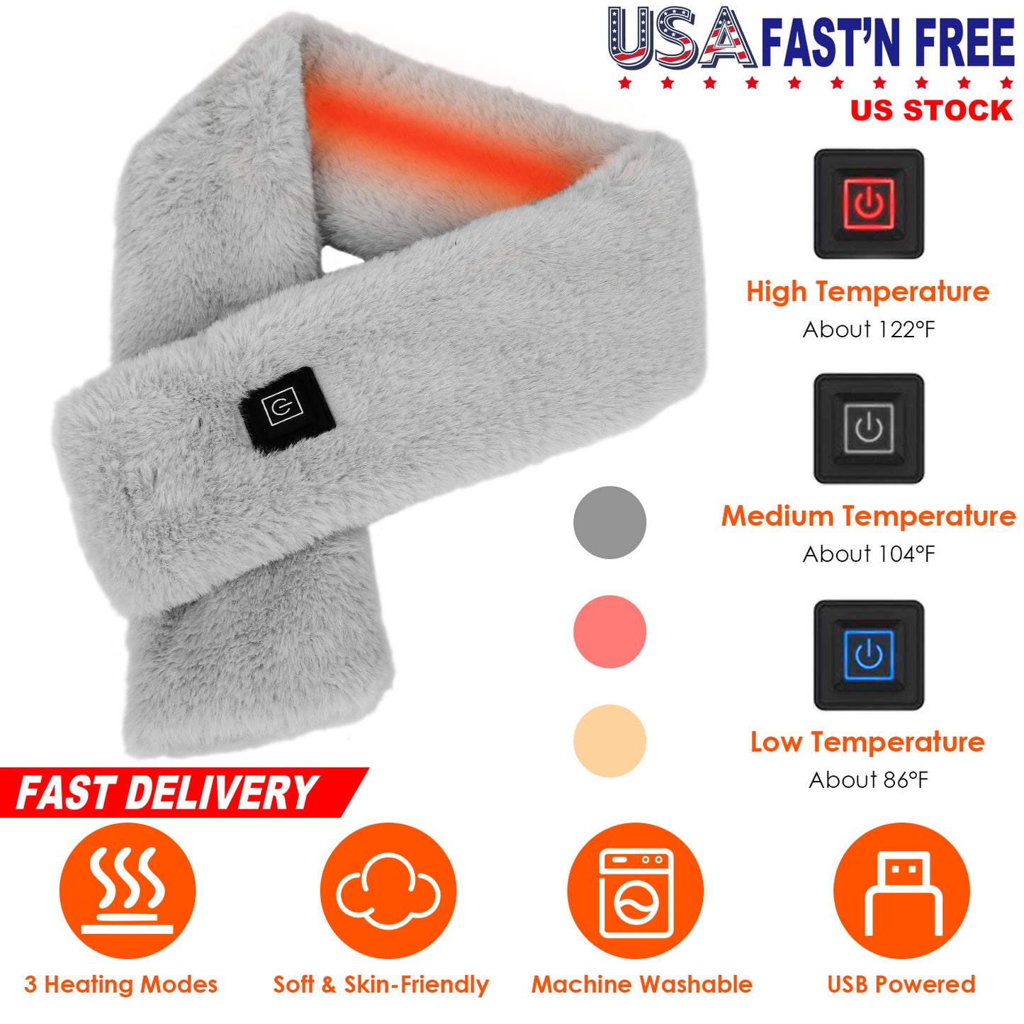 Electric Heated Scarf Usb Heating Neck Wrap Unisex Winter Shawl Soft Warm Scarv
