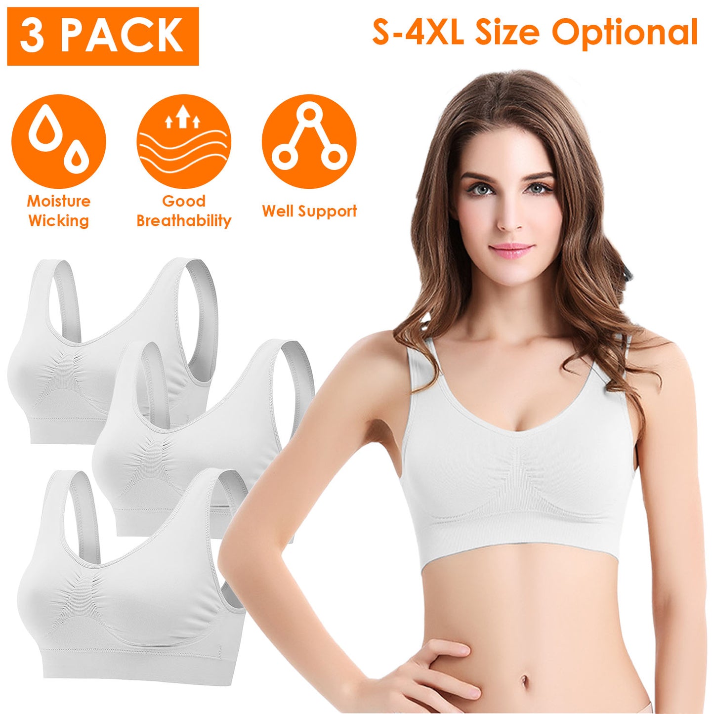 3 Pack Sport Bras For Women Seamless Wire-Free Bra Light Support Tank Tops Fitn