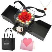 Preserved Red Real Rose With Heart Necklace Eternal Flowers Golden Gifts For Wo