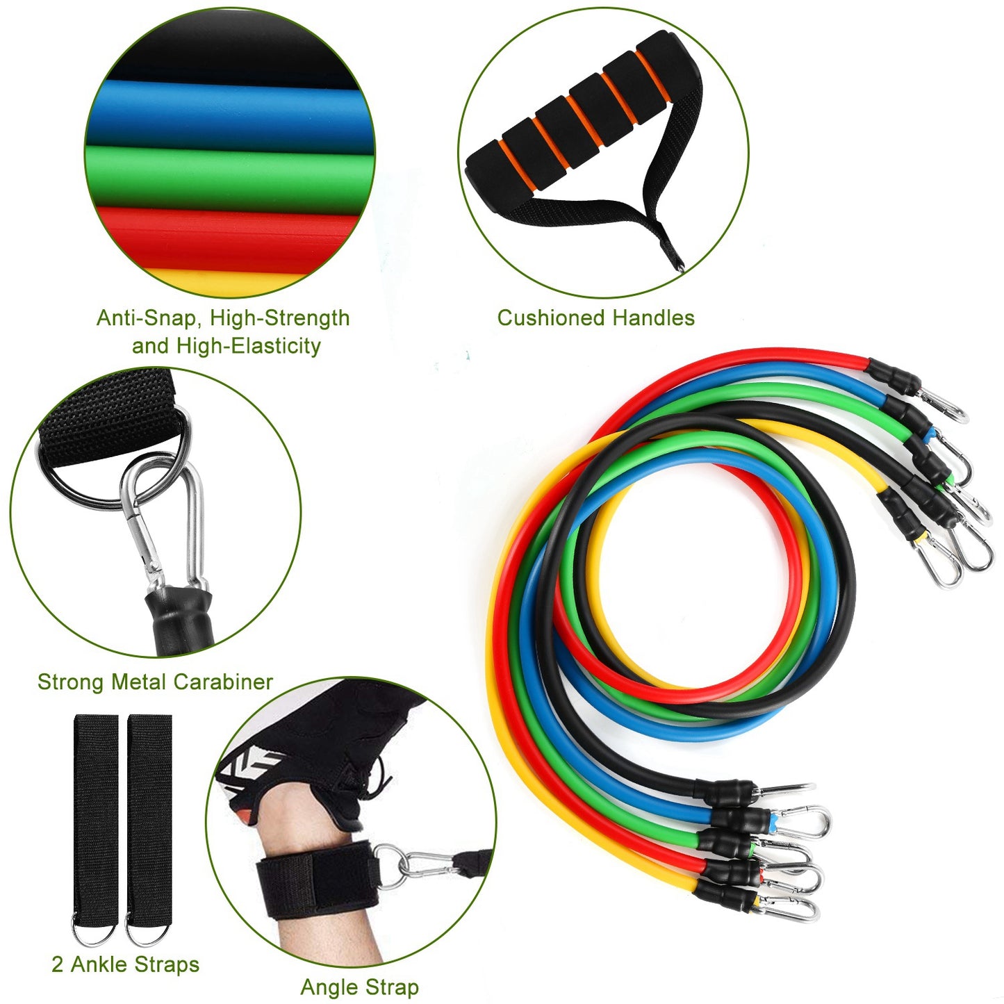 11Pcs Resistance Bands Set Fitness Workout Tubes Exercise Tube Up To 100Lbs W/