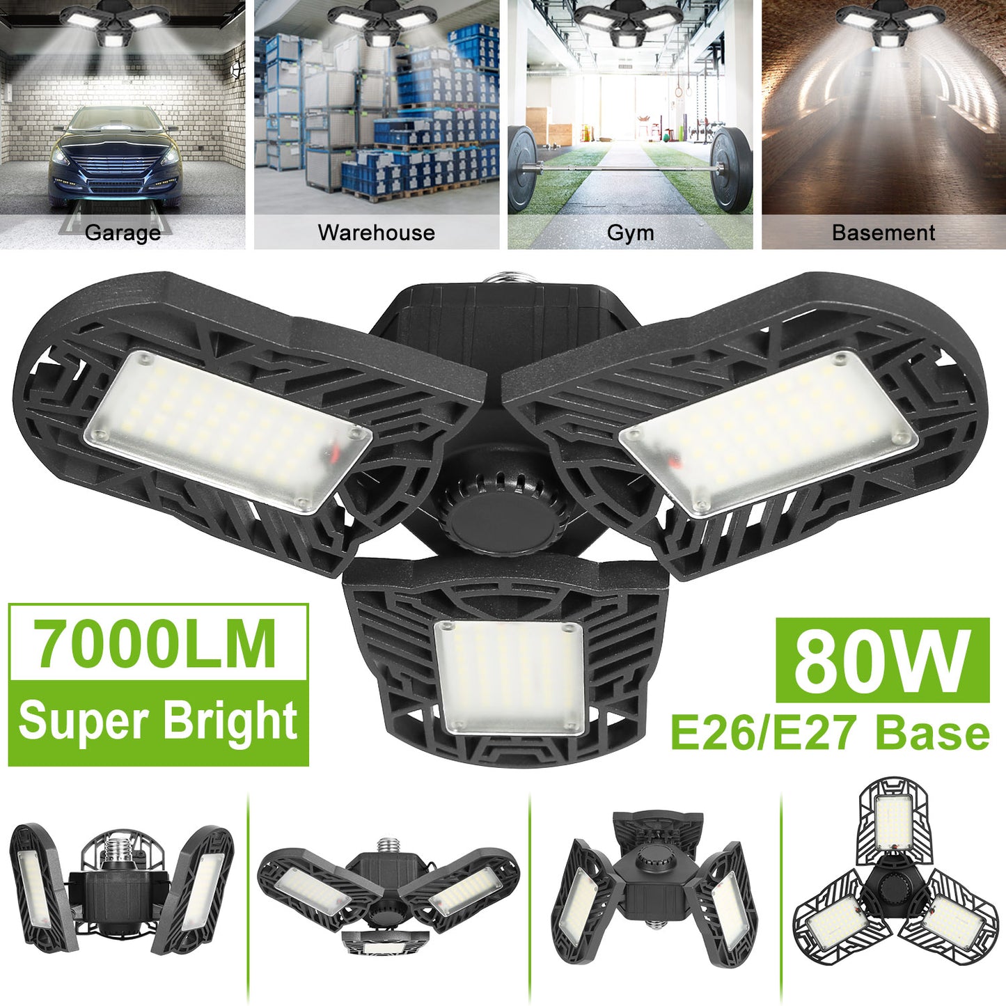 Led Garage Light, Imountek E26/E27 80W 7000Lm 6500K Ceiling Light Deformable Wo