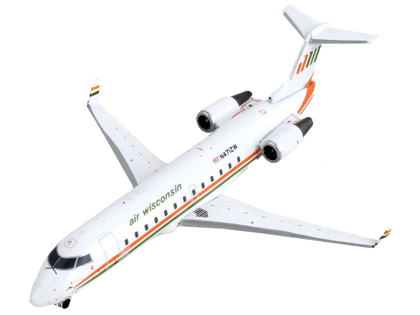 Bombardier CRJ200 Commercial Aircraft "Air Wisconsin" White with Orange and Green Stripes 1/400 Diecast Model Airplane by GeminiJets <h2>Bombardier GeminiJets</h2> <p>High-quality car perfect for coll