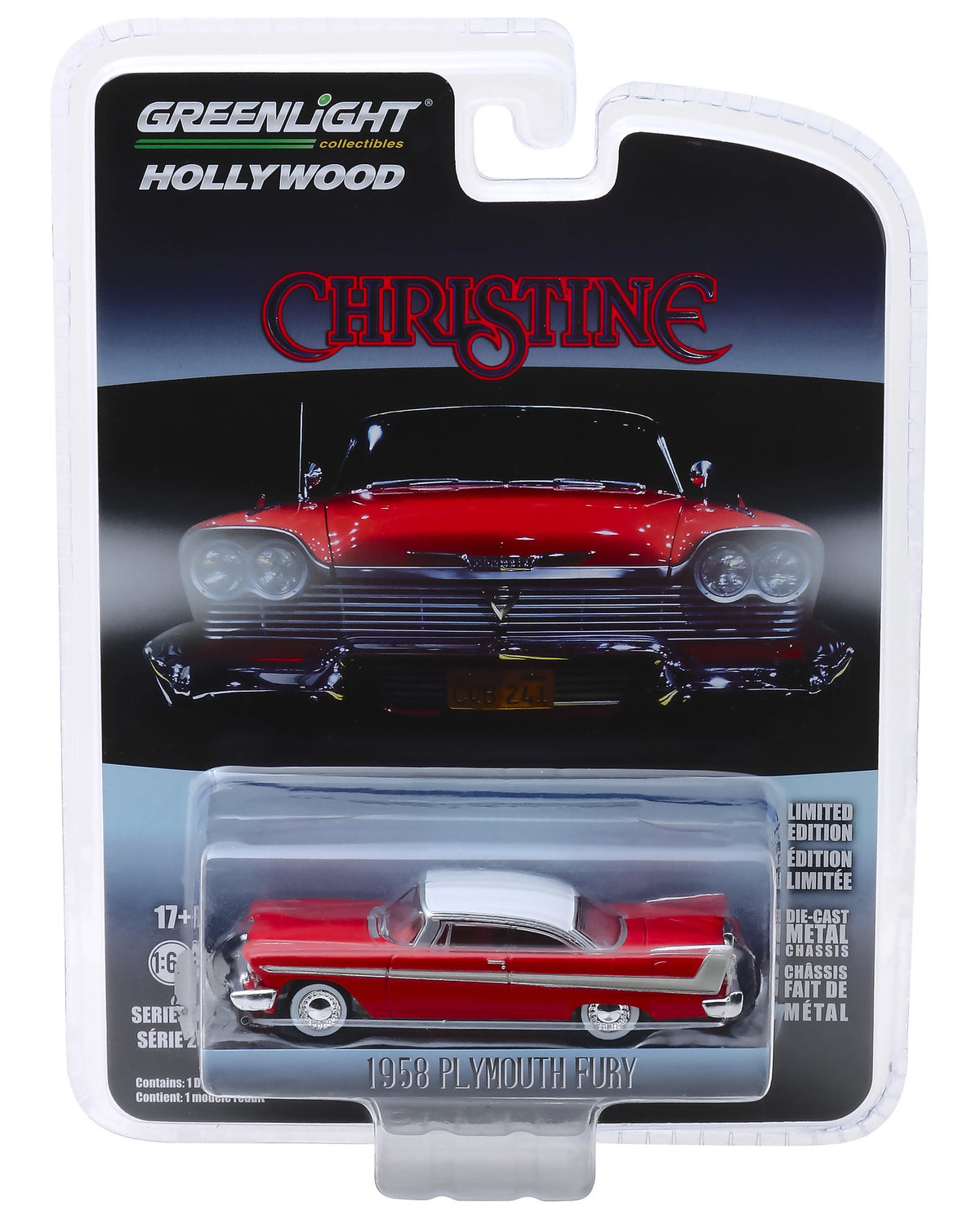 1958 Plymouth Fury Red with White Top "Christine" (1983) Movie "Hollywood Series" Release 23 1/64 Diecast Model Car by Greenlight