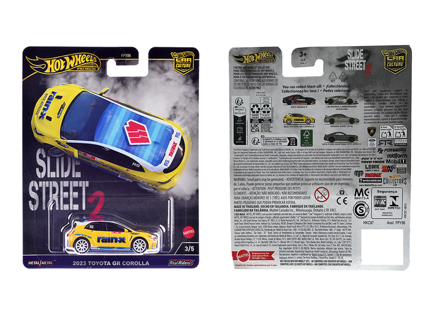 Hot Wheels 2023 Toyota GR Corolla "Rain X" Yellow "Slide Street 2" Series Diecast Model Car by <h2>2023 Wheels</h2> <p>High-quality perfect for collectors and enthusiasts. Features detailed interior e