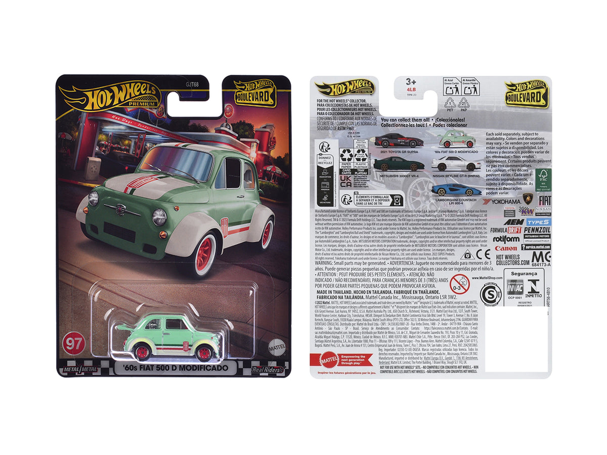 1960's Fiat 500 D Modificado Light Green Stripes Diecast Model Car - Hotwheels
