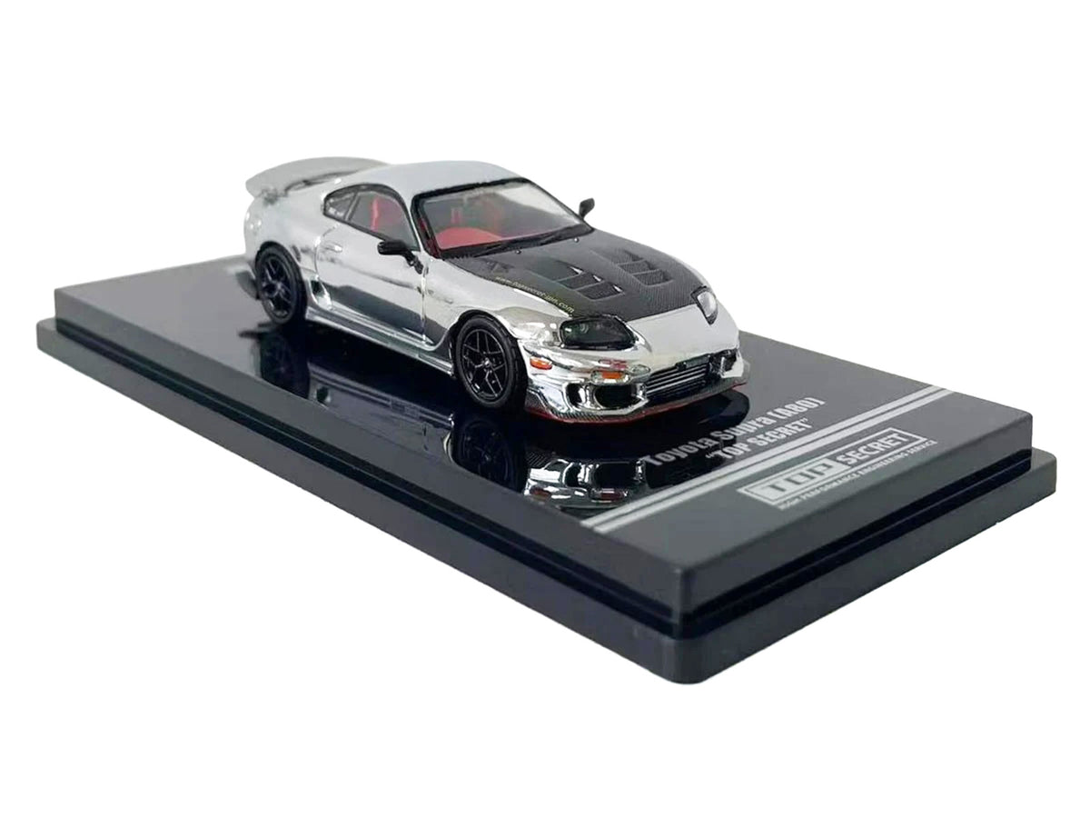 Toyota Supra (A80) "Top Secret" GT300 RHD (Right Hand Drive) Chrome with Carbon Hood and Red Interior "Tokyo Auto Salon 2026 Event Exclusive" 1/64 Diecast Model Car by Inno Models