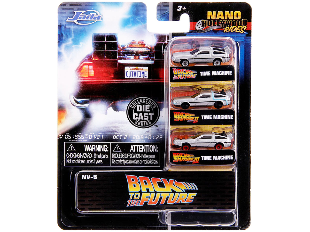 "Back to the Future" Time Machine 3 piece Set "Nano Hollywood Rides" Diecast Model Cars by Jada