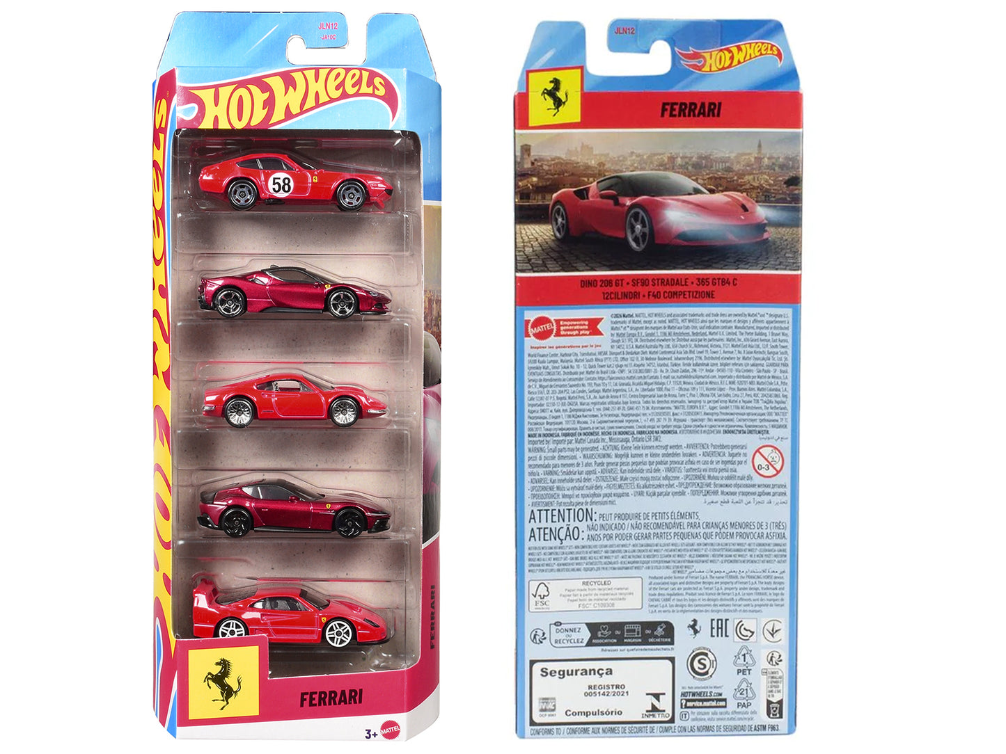 Ferrari 5 piece Set T&y Diecast Model Cars by Hot Wheels