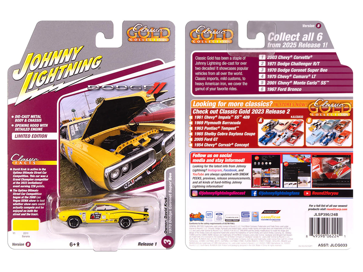 1970 Dodge Coronet Super Bee #1 David Kruk Banana Yellow Stripes Top 1/64