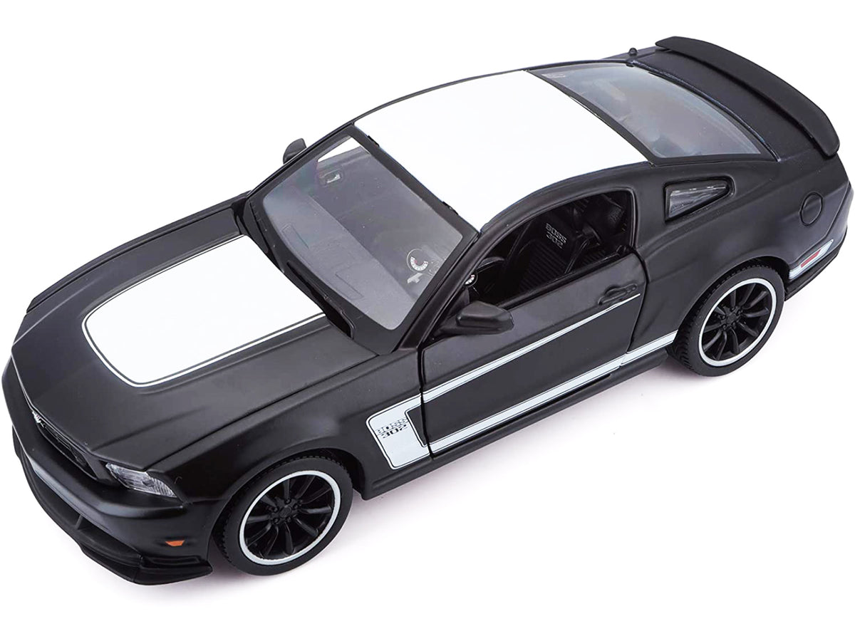 2012 Ford Mustang Boss 302 Matt Black and White 1/24 Diecast Model Car - Maisto