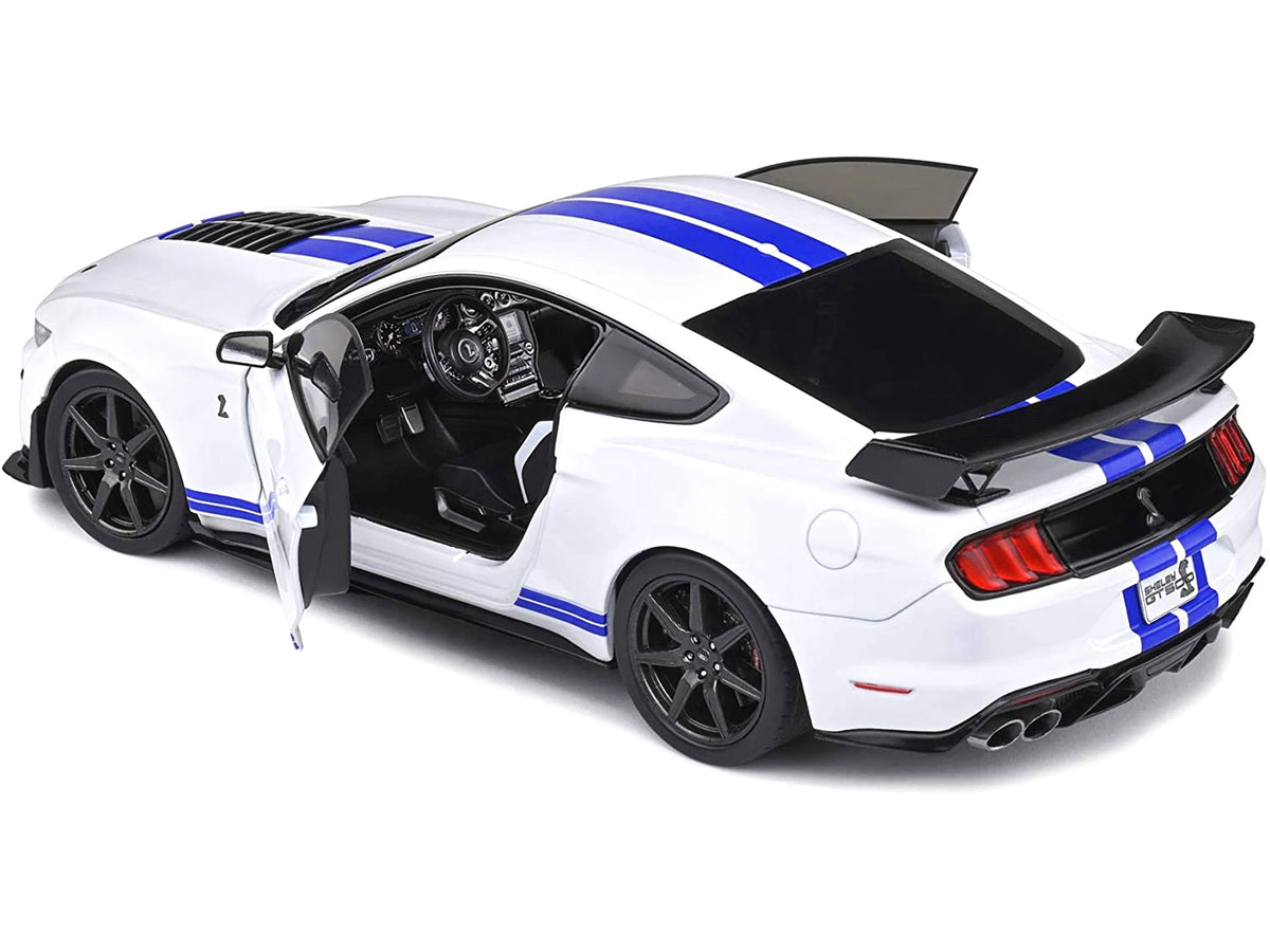 2020 Ford Mustang Shelby GT500 White with Blue Stripes 1/18 Diecast Model Car