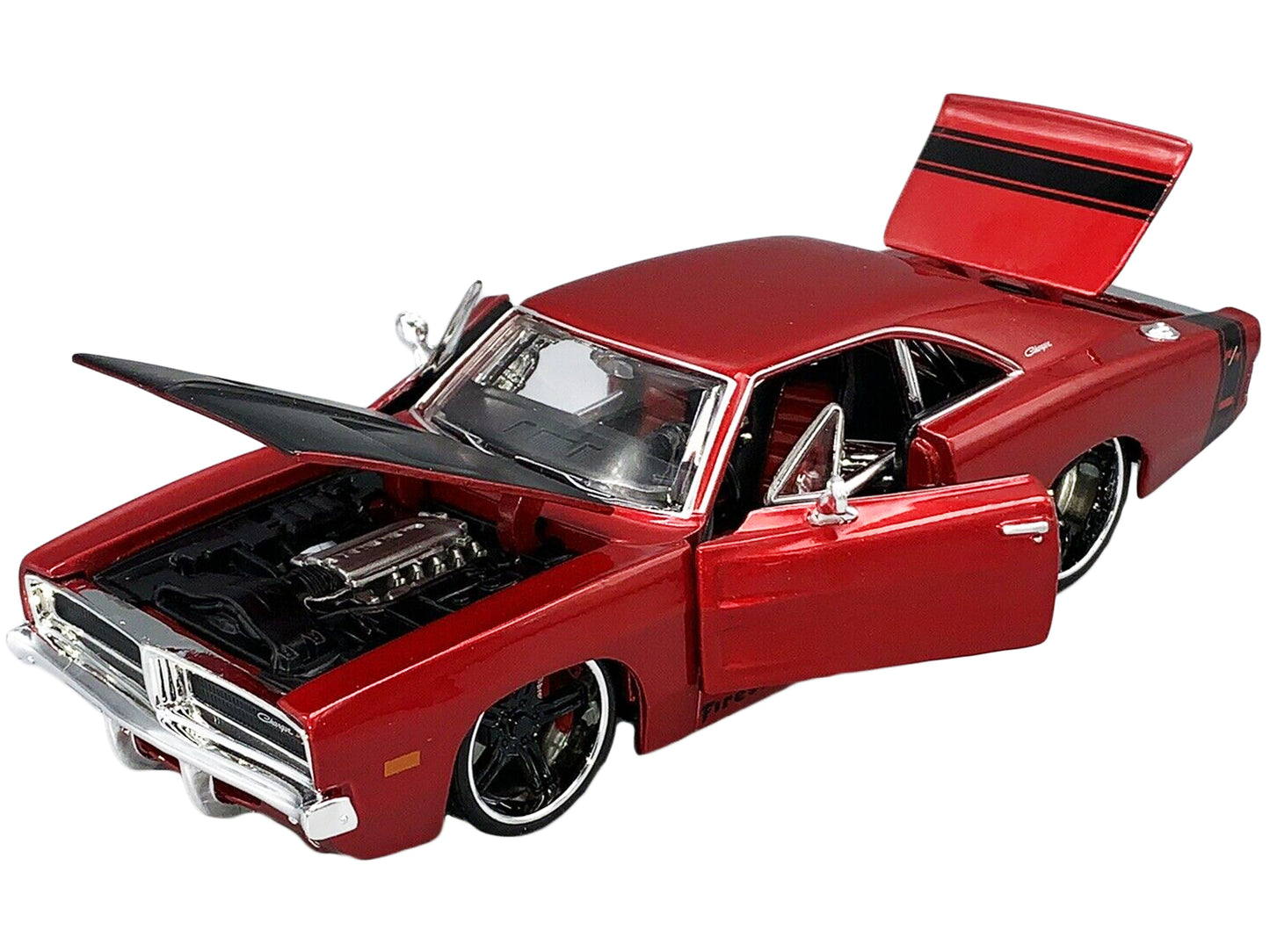 1969 Dodge Charger R/T Red Metallic with Black Hood and Black Stripes "Classic Muscle" 1/25 T&y Diecast Model Car by Maisto