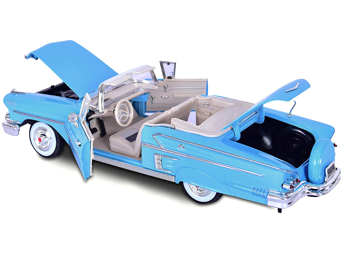 1958 Chevrolet Impala Convertible Light Blue "Timeless Classics" 1/18 Diecast Model Car by Motormax