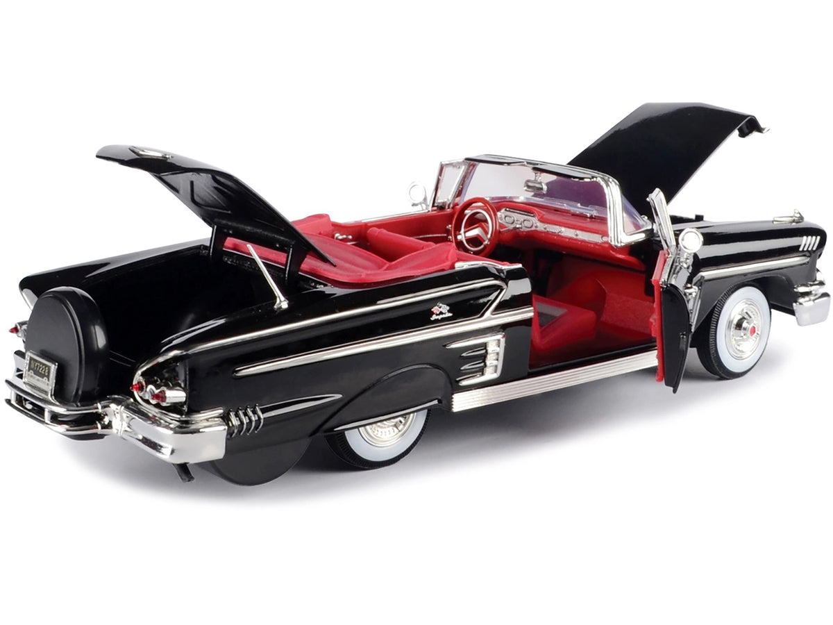 1958 Chevrolet Impala Convertible Black with Red Interior 1/18 Diecast Model Car
