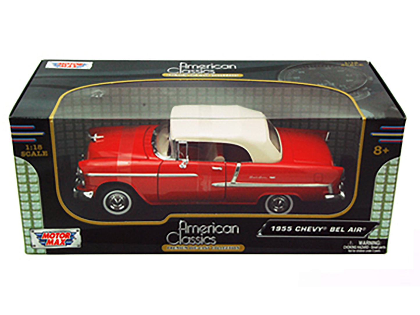 1955 Chevrolet Bel Air Convertible Soft Top Red 1/18 Diecast Car Model by Motormax