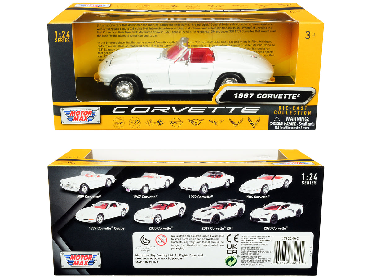 1967 Chevrolet Corvette C2 Convertible White 1/24 Diecast Model Car - Motormax