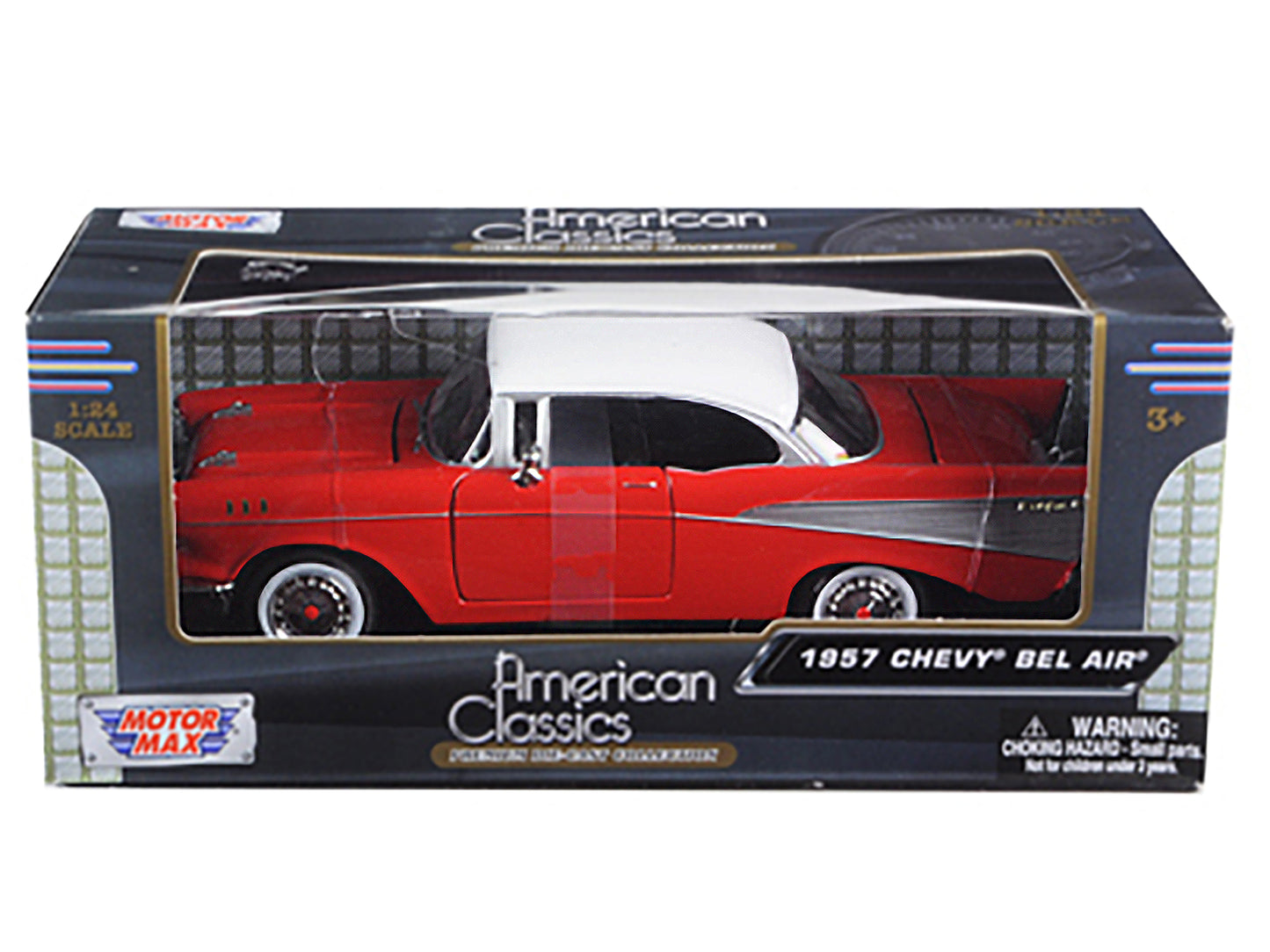 1957 Chevrolet Bel Air Red with White Top 1/24 Diecast Model Car by Motormax