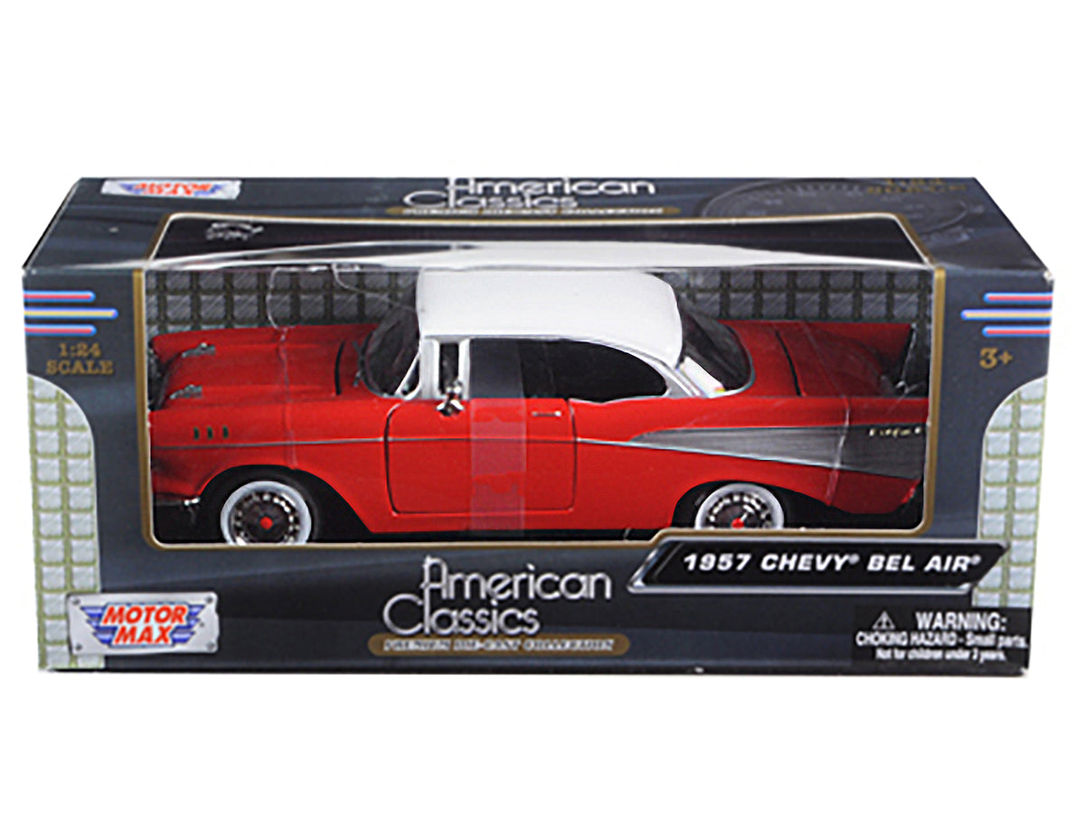 1957 Chevrolet Bel Air Red with White Top 1/24 Diecast Model Car - Motormax