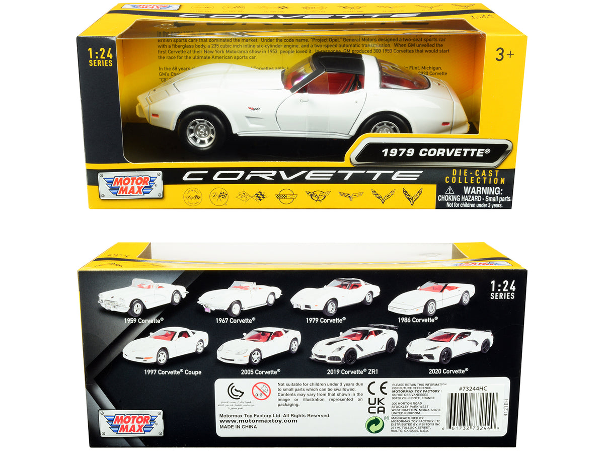1979 Chevrolet Corvette C3 White Black Top Red 1/24 Diecast Model Car - Motormax