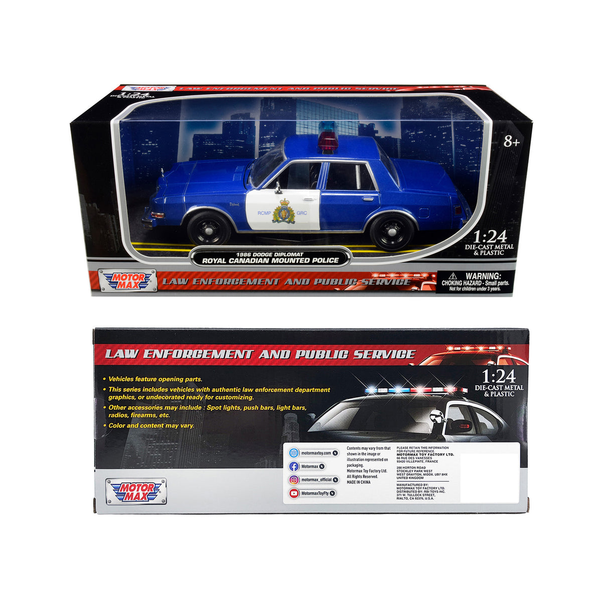 1986 Dodge Diplomat Metallic Blue White 1/24 Diecast Model Car - Motormax