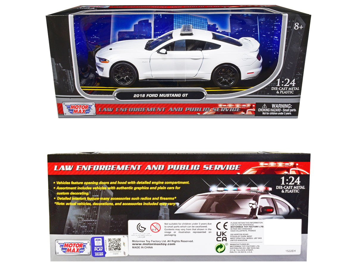 2018 Ford Mustang GT Police Car Unmarked Plain White 1/24 Diecast Model Car