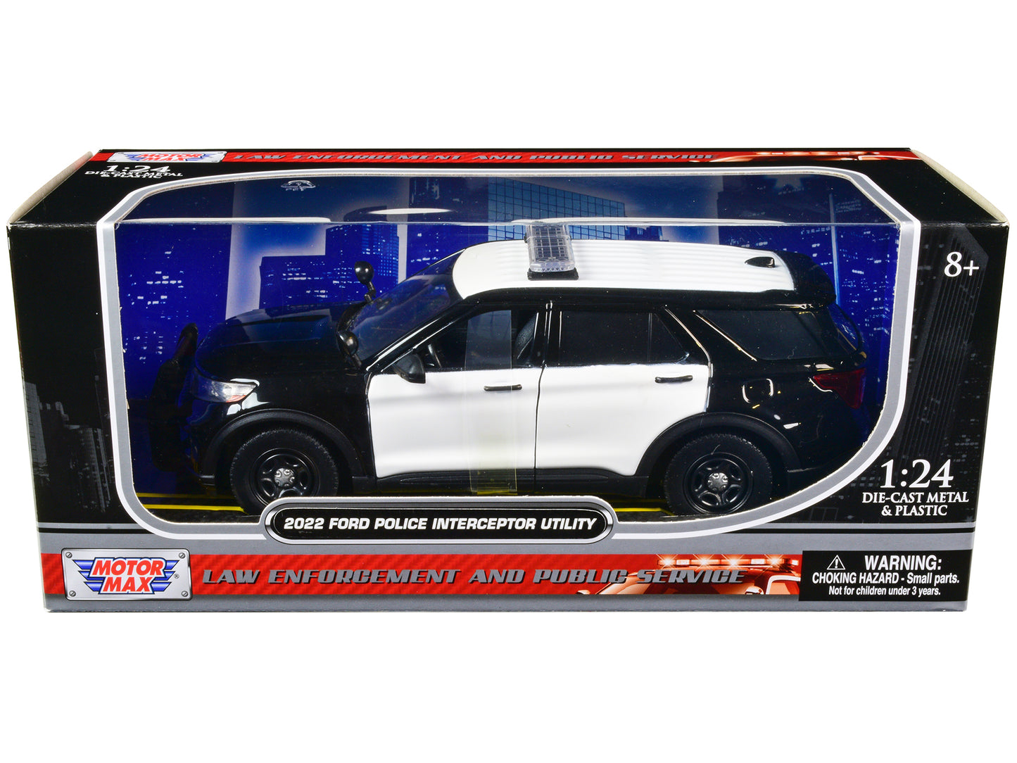 2022 Ford Police Interceptor Utility Unmarked Black and White 1/24 T&y Diecast Model Car by Motormax