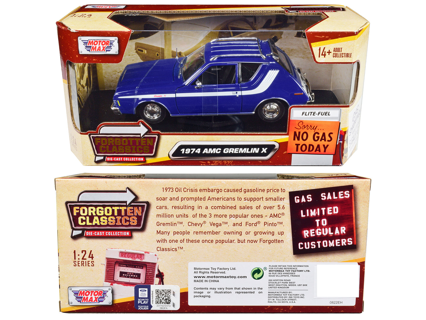 1974 AMC Gremlin X Blue with White Stripes and Roof Rack "Forgotten Classics" Series 1/24 Diecast Model Car by Motormax