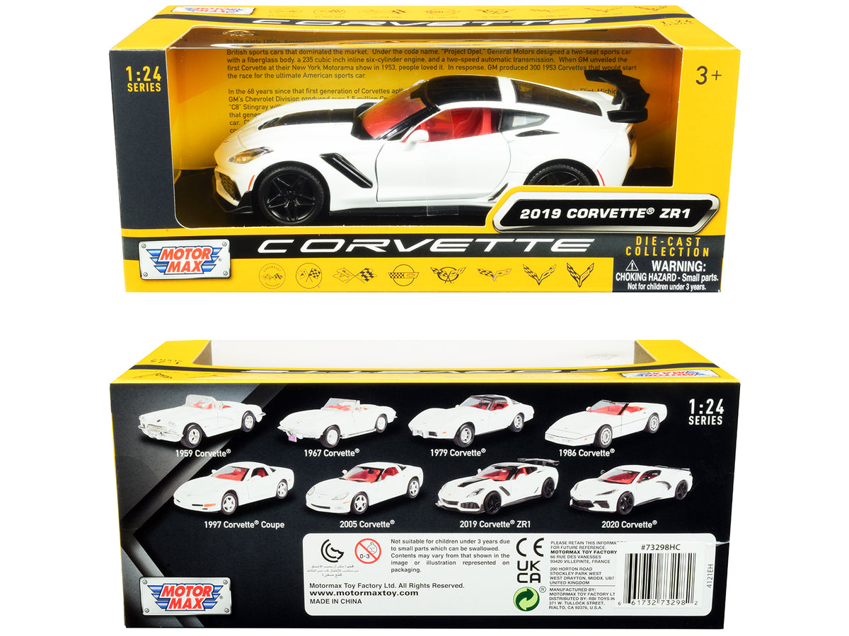 2019 Chevrolet Corvette C7 ZR1 White Black Red 1/24 Diecast Model Car - Motormax