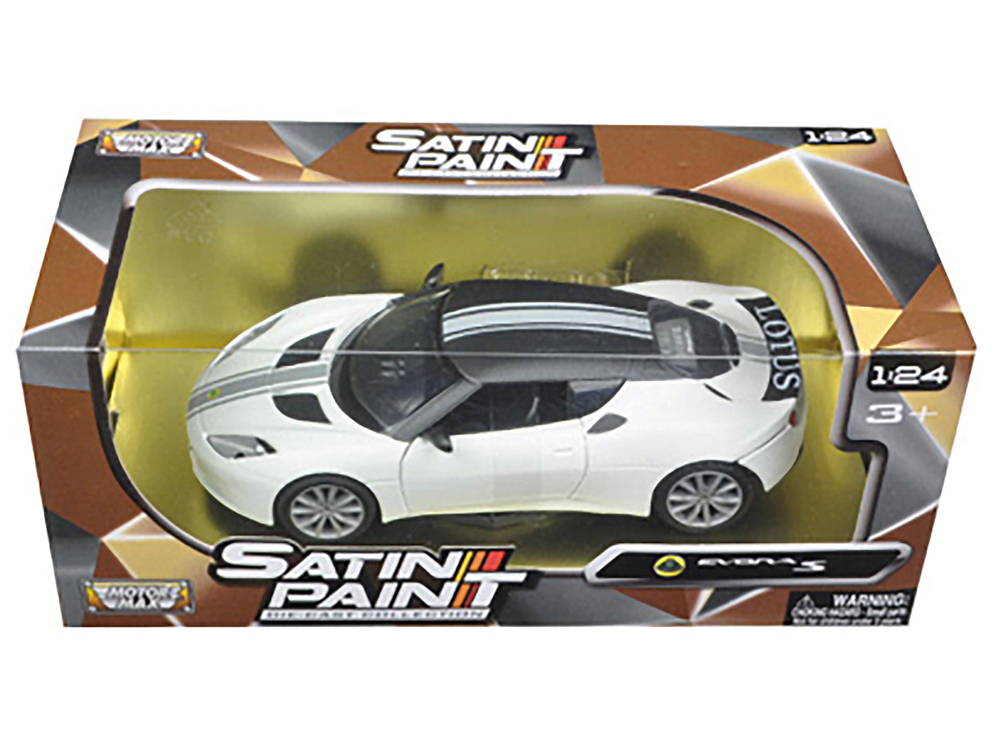 Lotus Evora S Matt White with Black Top and Gray Stripes "Satin Paint" Series 1/24 Diecast Model Car by Motormax
