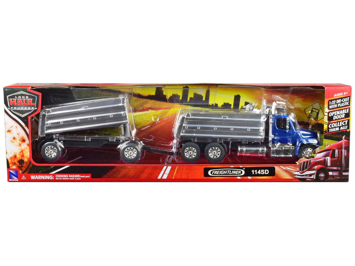 Freightliner 114SD Dump Truck Twin Dump Body Blue 1/32 Diecast Model - New Ray