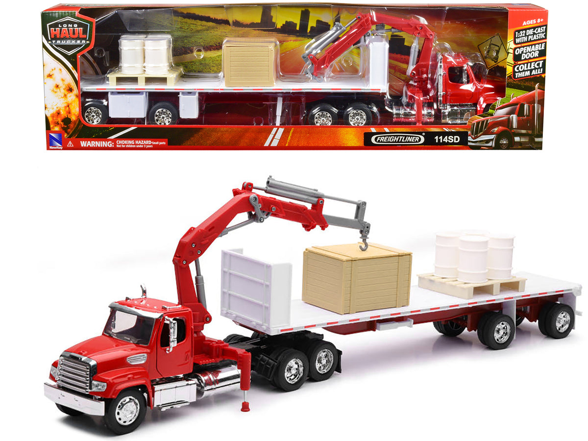 Freightliner 114SD Flatbed Truck Crane Red 1/32 Diecast Model - New Ray