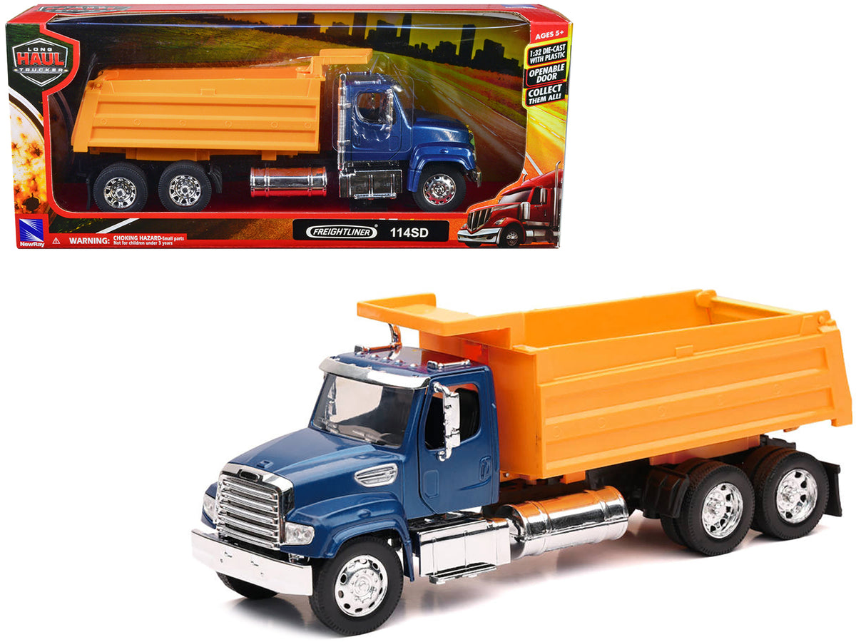 Freightliner 114SD Dump Truck Blue Yellow 1/32 Diecast Model - New Ray