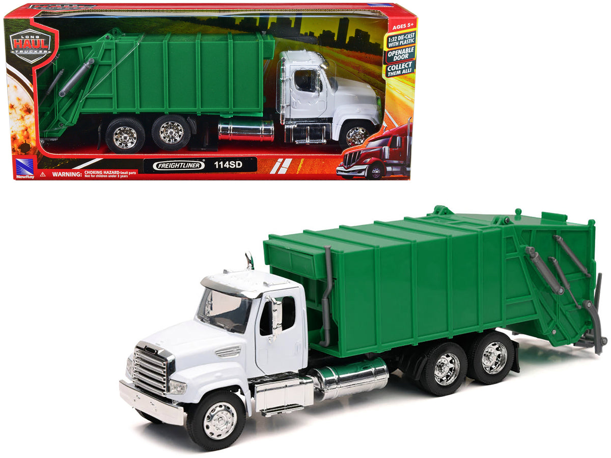 Freightliner 114SD Garbage Truck White Green 1/32 Diecast Model - New Ray