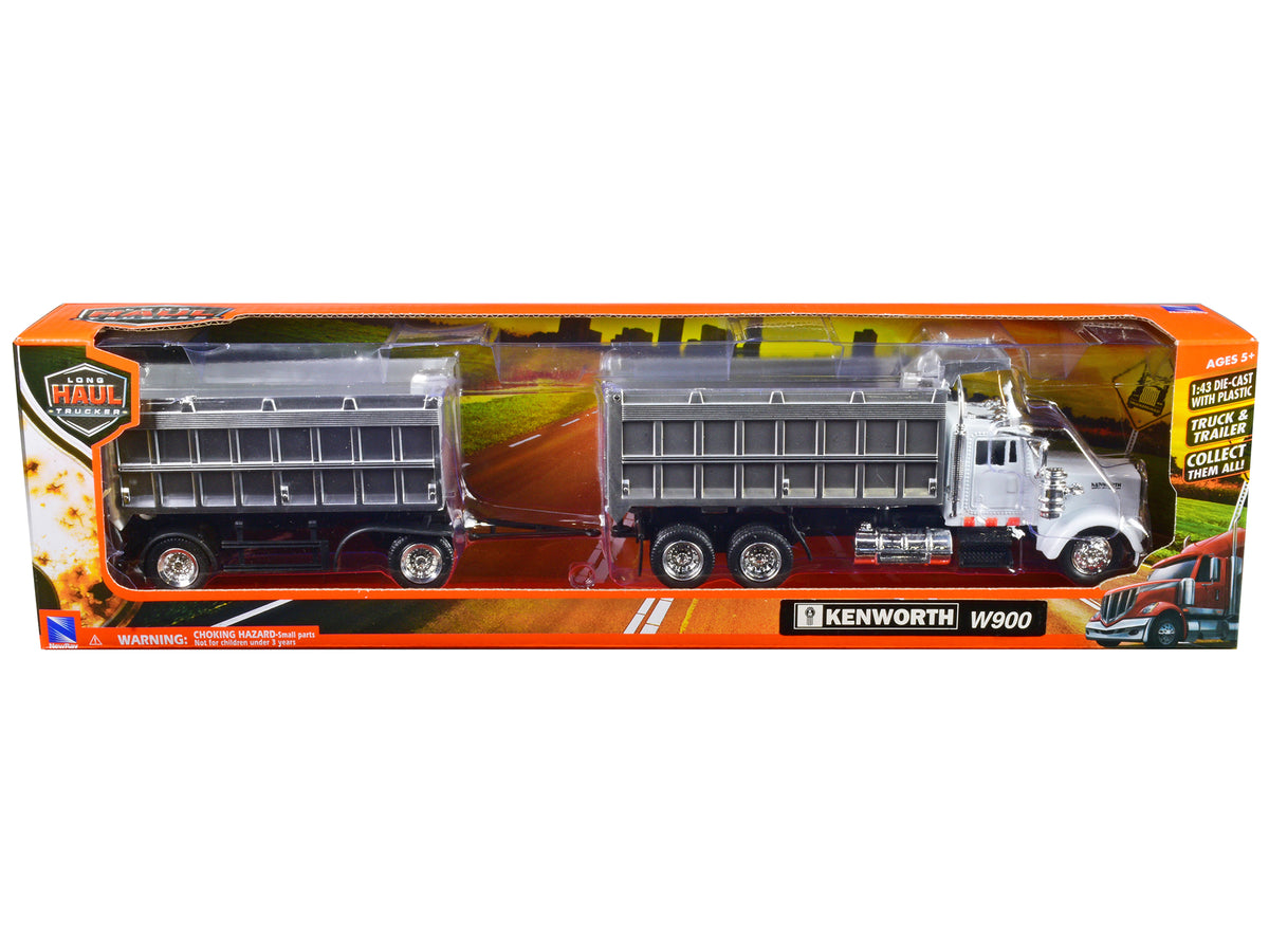 Kenworth W900 Dump Truck Twin Dump Body White 1/43 Diecast Model - New Ray