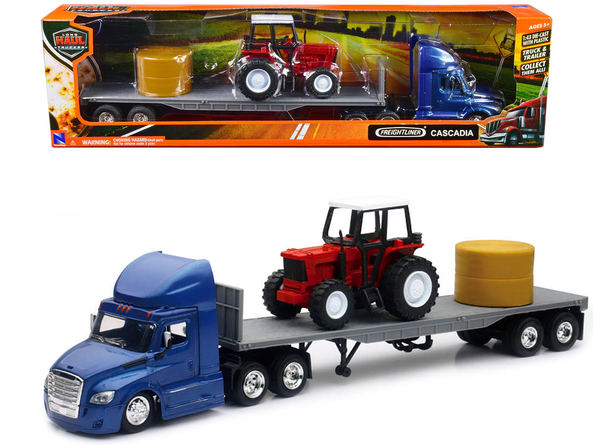 Freightliner Cascadia Flatbed Trailer Blue Farm 1/43 Diecast Model - New Ray
