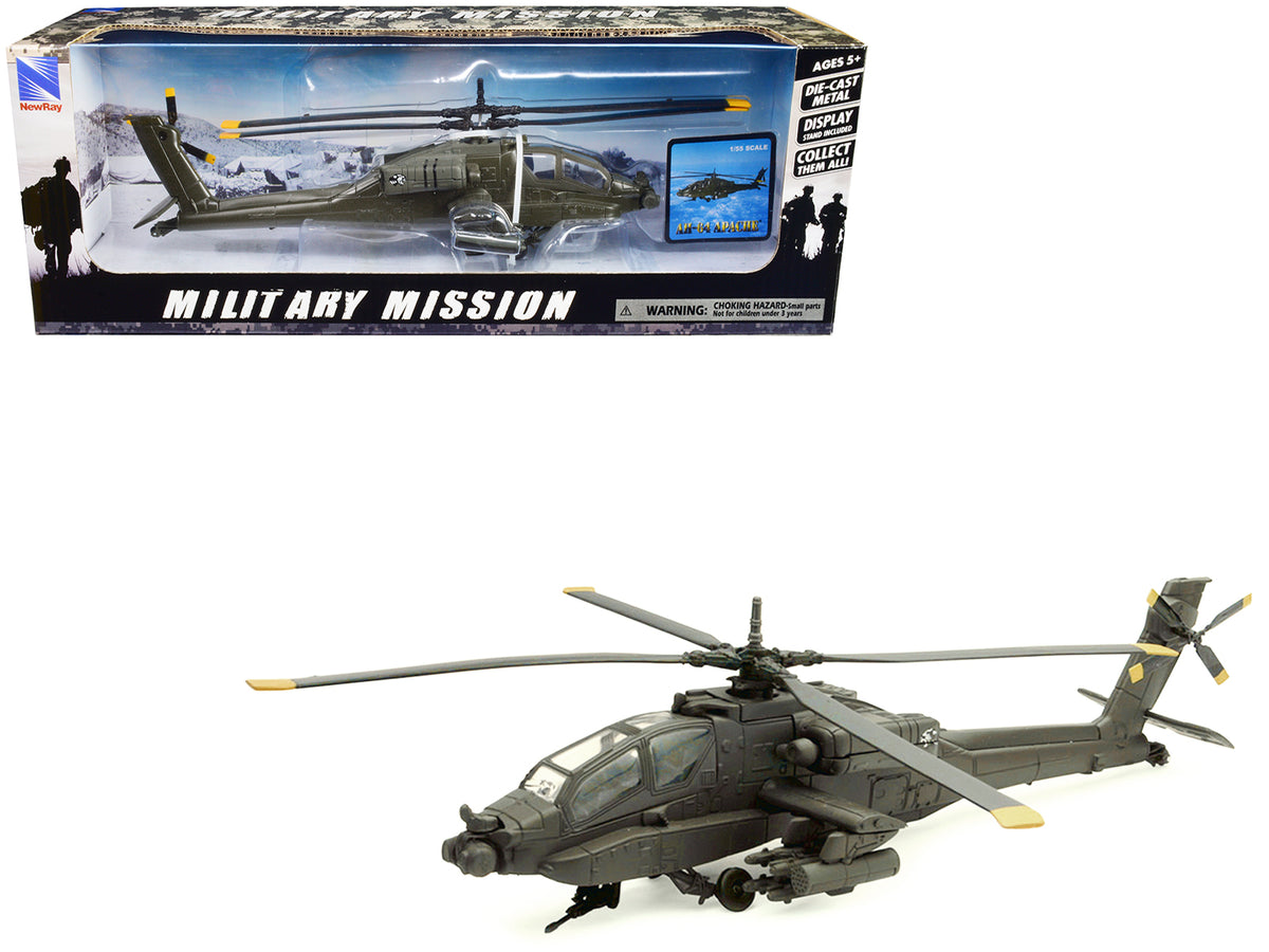 Boeing AH-64 Apache Attack Helicopter Olive 1/55 Diecast Model Car - New Ray