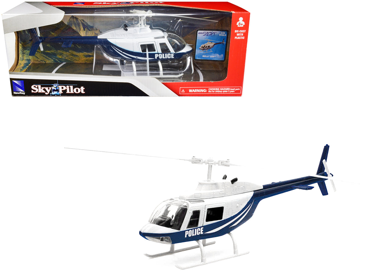 Bell 206 Helicopter Dark Blue and White "Police" "Sky Pilot" 1/34 Diecast Model