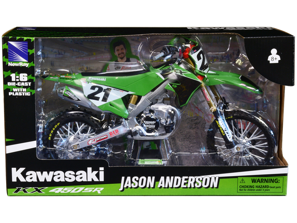 Kawasaki KX450SR Dirt Bike Motorcycle #21 Jason 1/6 Diecast Model Car - New Ray