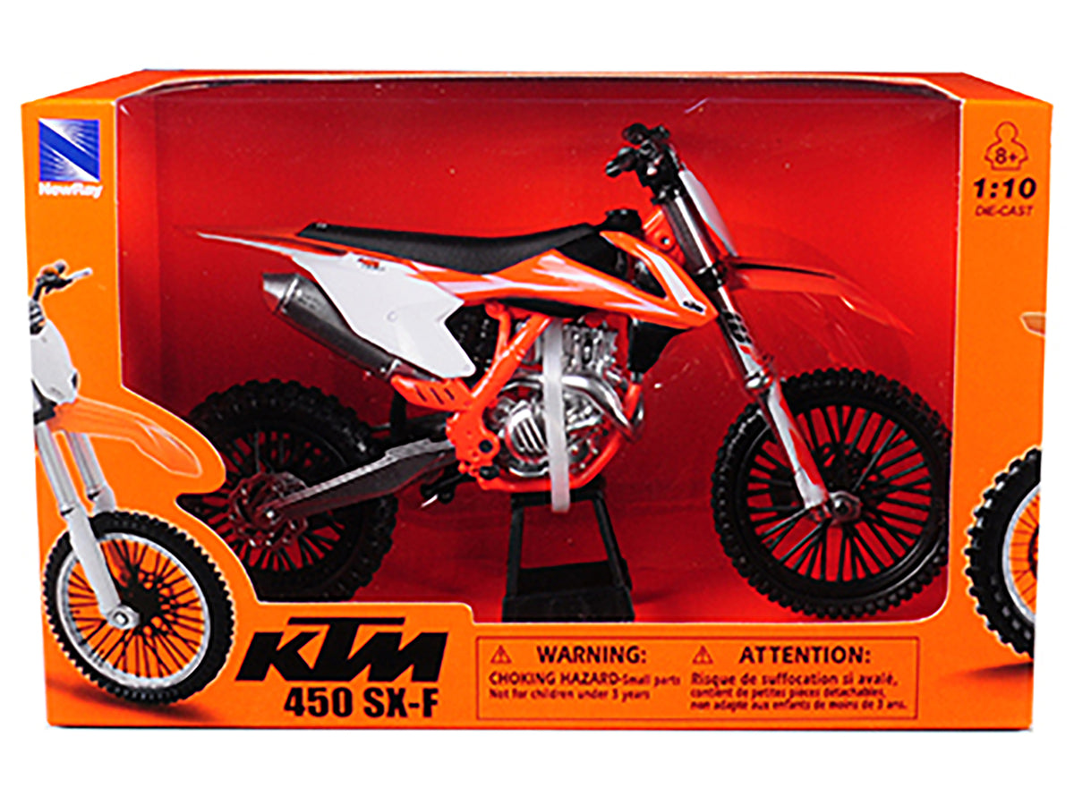 KTM 450 SX-F Dirt Bike Orange and White 1/10 Diecast Motorcycle Model - New Ray