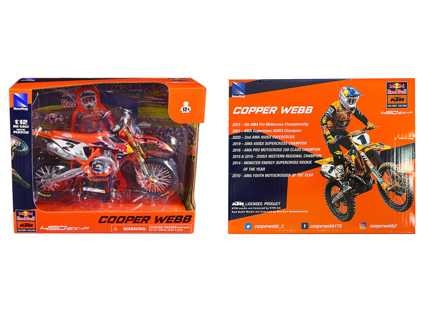 KTM 450 SX-F Motorcycle #2 Cooper Webb "Red Bull KTM Factory Racing" 1/12 Diecast Model by New Ray
