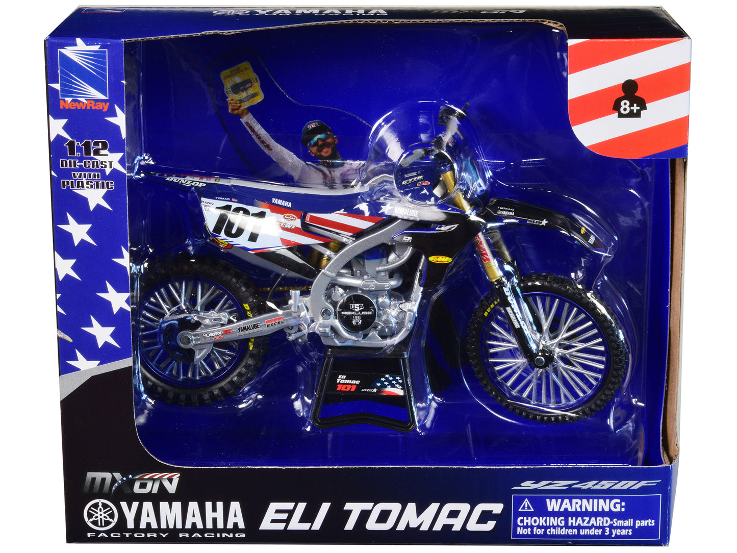 Yamaha YZ450F Dirt Bike Motorcycle #101 Eli Tomac American Flag Livery "Motocross of Nations" 1/12 Model by New Ray