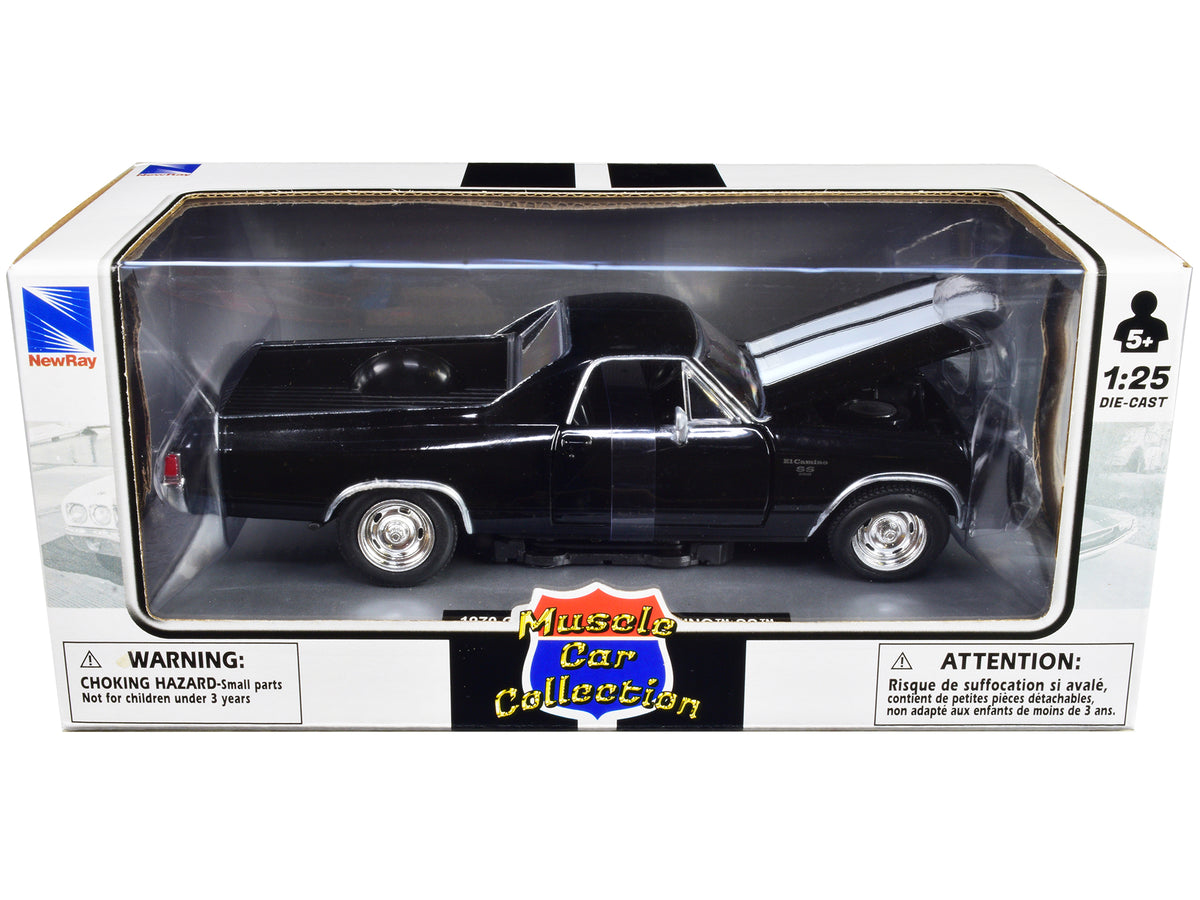 1970 Chevrolet El Camino SS Black White Stripes 1/25 Diecast Model Car - New Ray