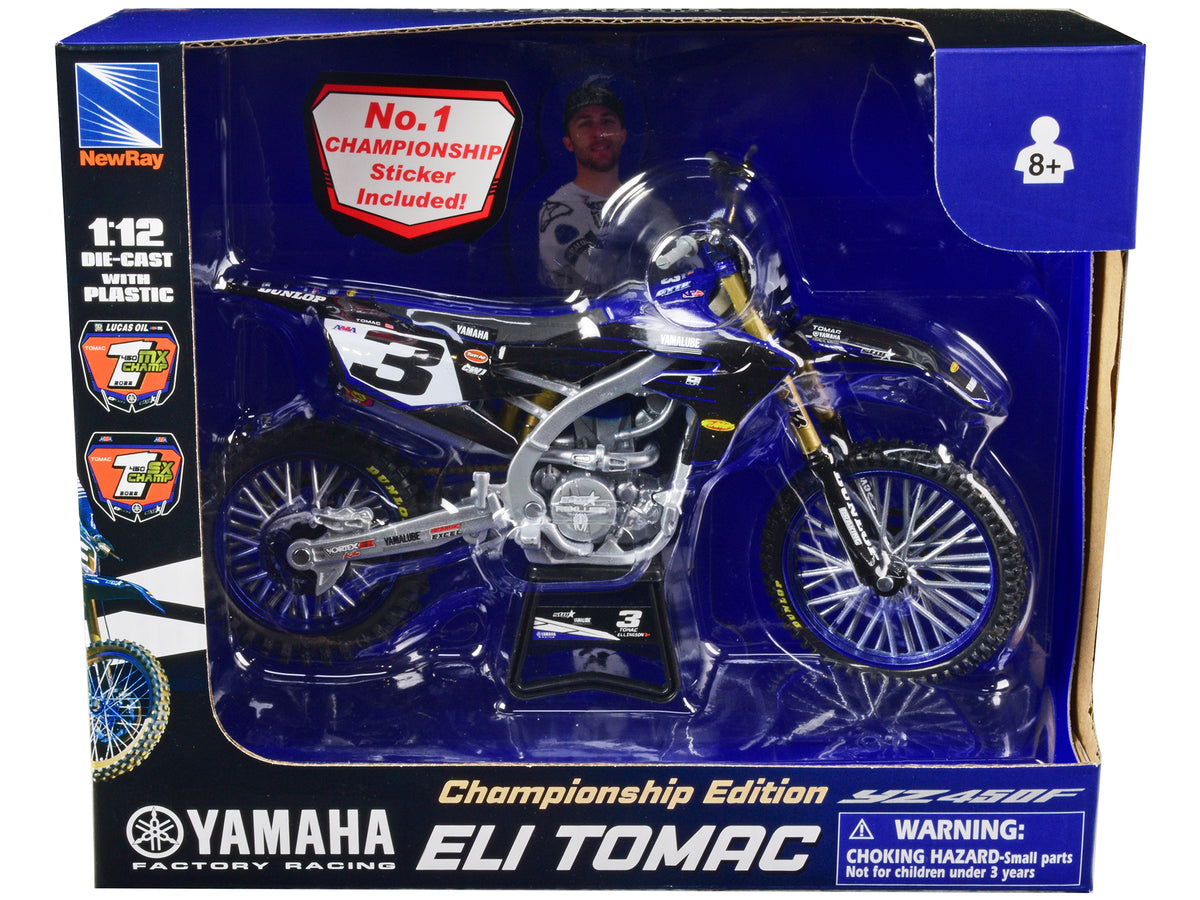 Yamaha YZ450F Championship Motorcycle #3 Eli 1/12 Diecast Model Car - New Ray