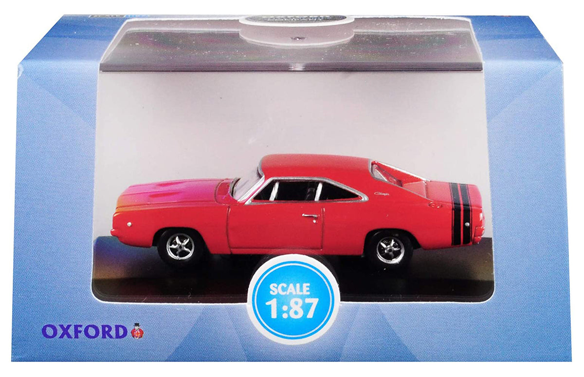 1968 Dodge Charger Bright Red Black 1/87 Diecast Model Car - Oxford Diecast