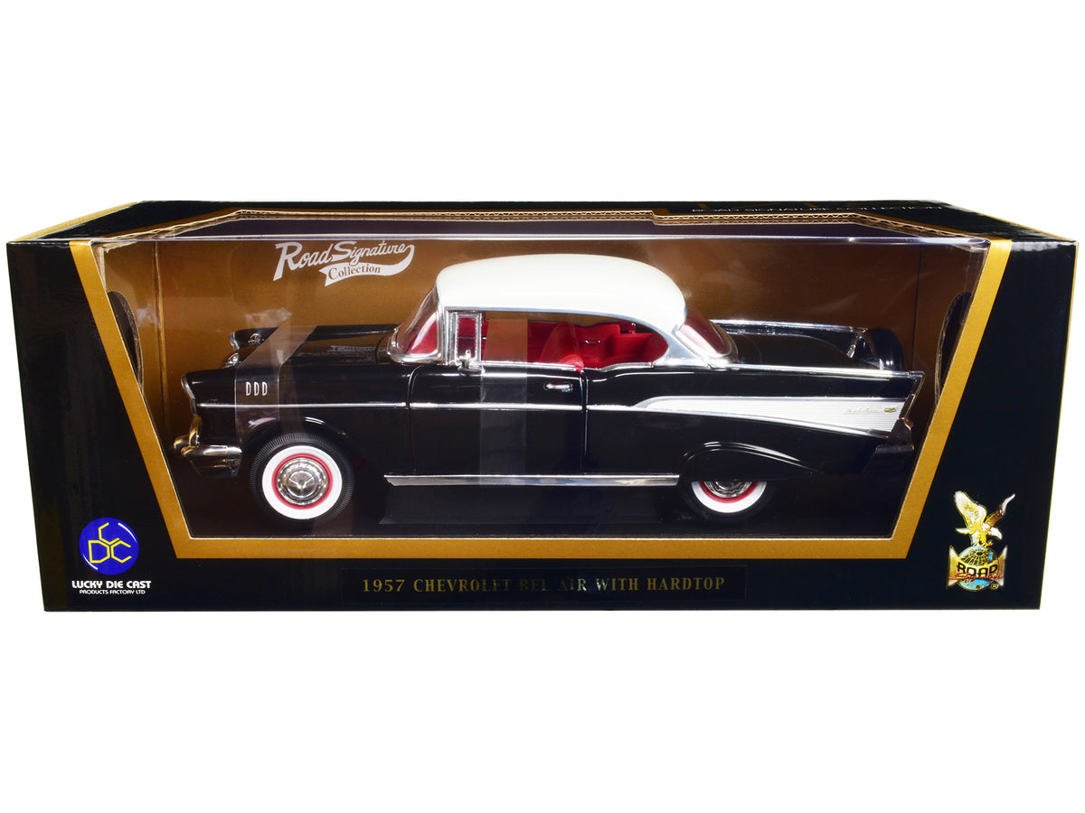 1957 Chevrolet Bel Air Hardtop Black with White Top Red Interior 1/18 Diecast