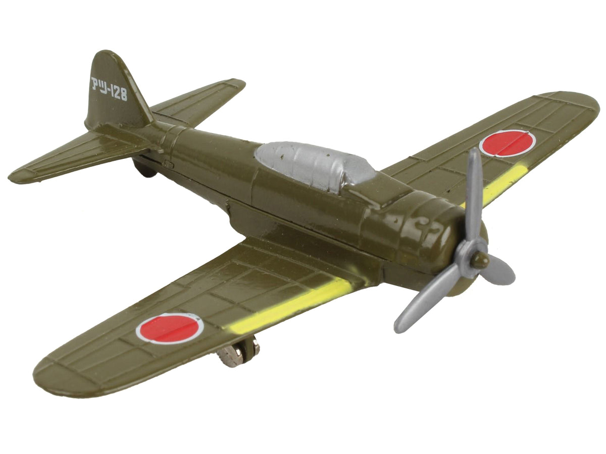 Mitsubishi A6M Zero Fighter Aircraft Green with Runway Section Diecast Airplane