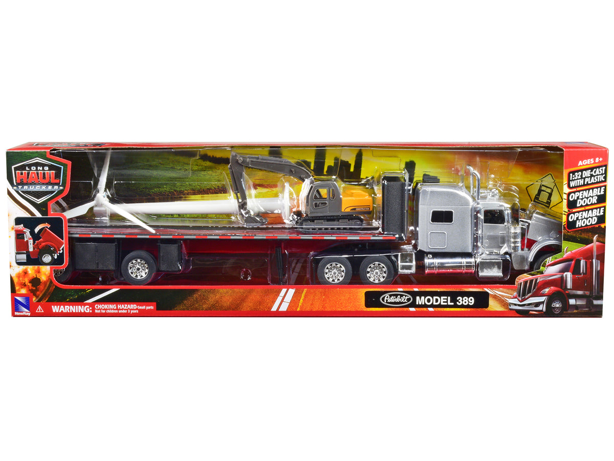 Peterbilt 389 Truck Flatbed Trailer Silver Metallic 1/32 Diecast Model - New Ray