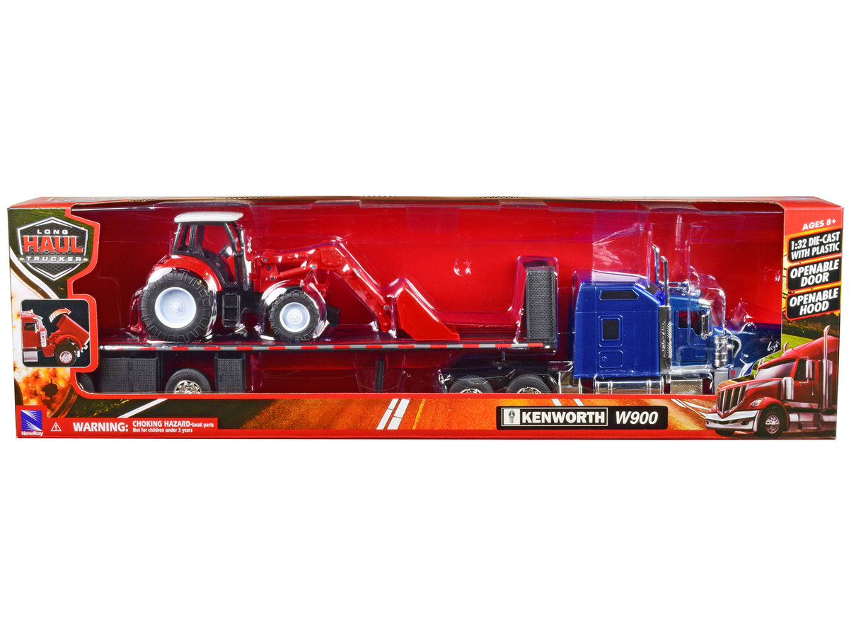 Kenworth W900 Truck Flatbed Trailer Blue Metallic 1/32 Diecast Model - New Ray